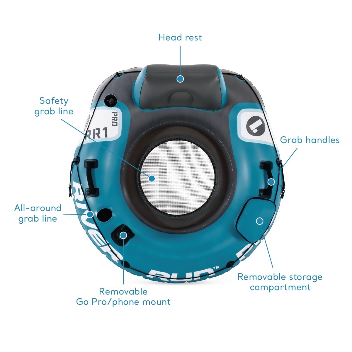 Intex River Run Pro Teal Water Flotation Device with GoPro Mount 1 Person Tube