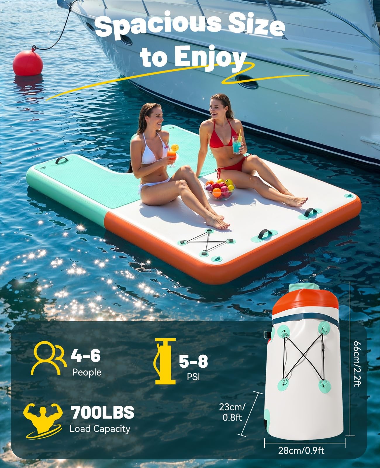 Inflatable Floating Dock, 8×6ft Floating Docks with Anti-Slip Surface Water A…