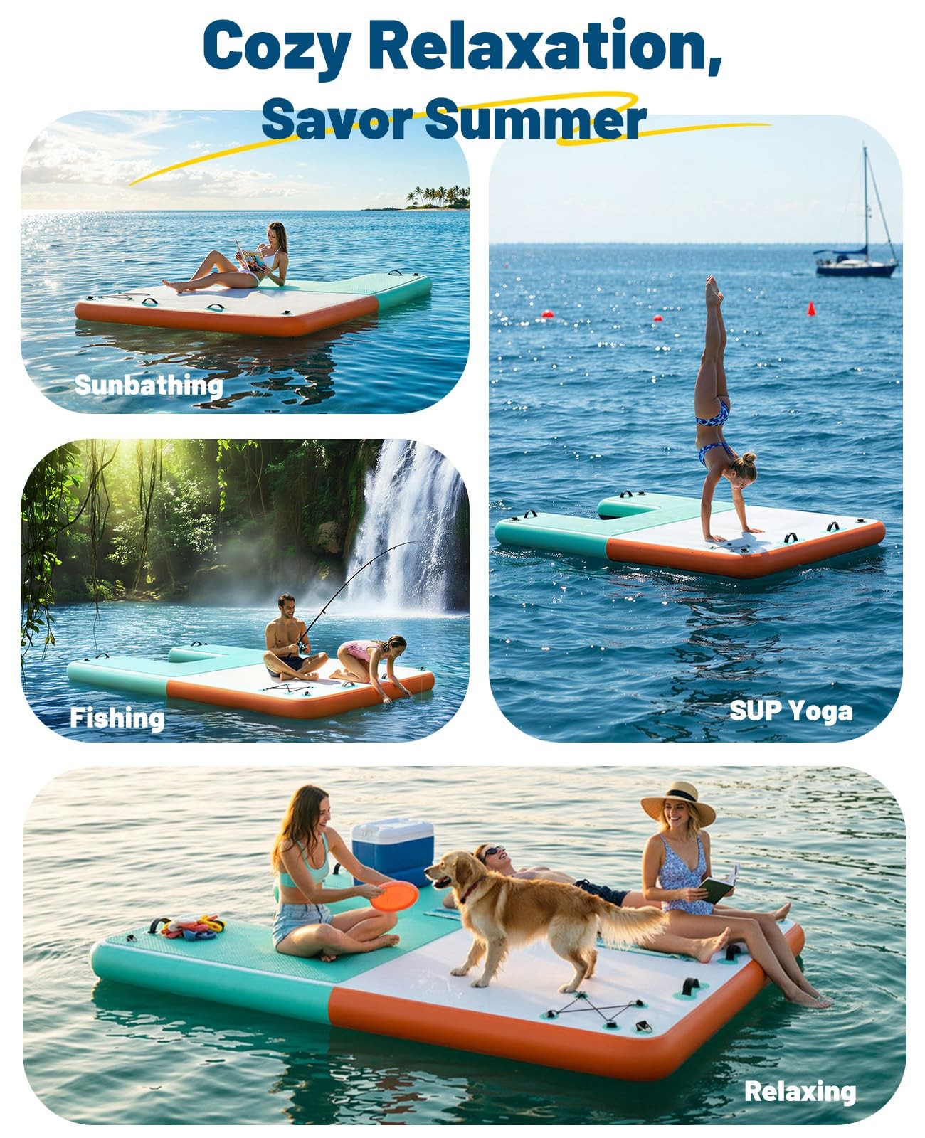 Inflatable Floating Dock, 8×6ft Floating Docks with Anti-Slip Surface Water A…