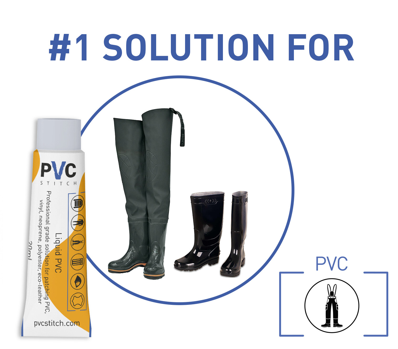 PVC Stitch Glue Repair Kit (glue+cord) for PVC, Vinyl, Neoprene, Polyester