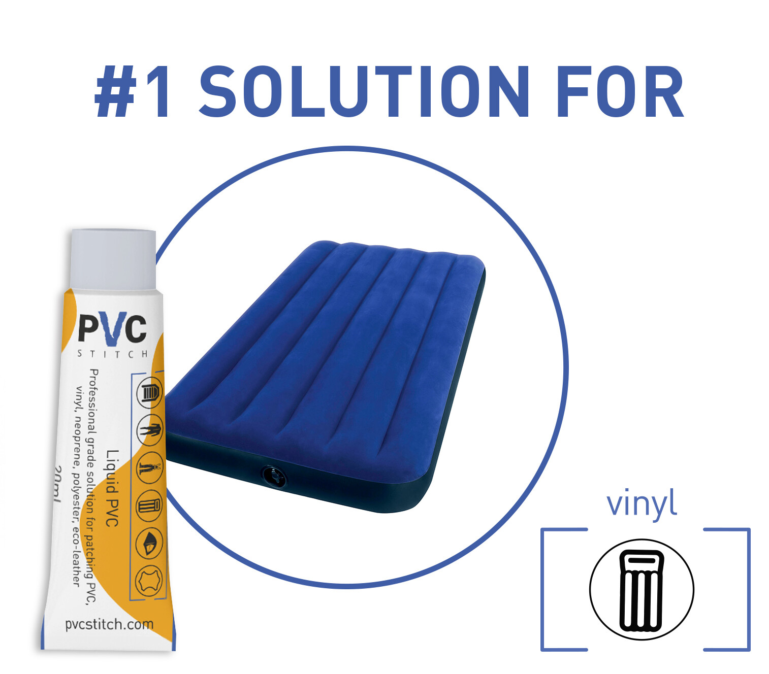 PVC Stitch Glue Repair Kit (glue+cord) for PVC, Vinyl, Neoprene, Polyester
