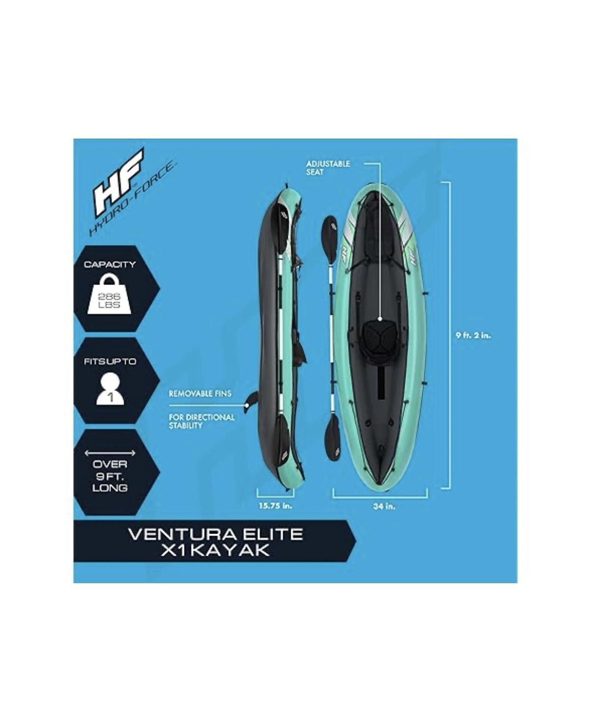 Hydro Force Inflatable Kayak Set | Includes Seat, Paddle, Hand Pump, Storage Car
