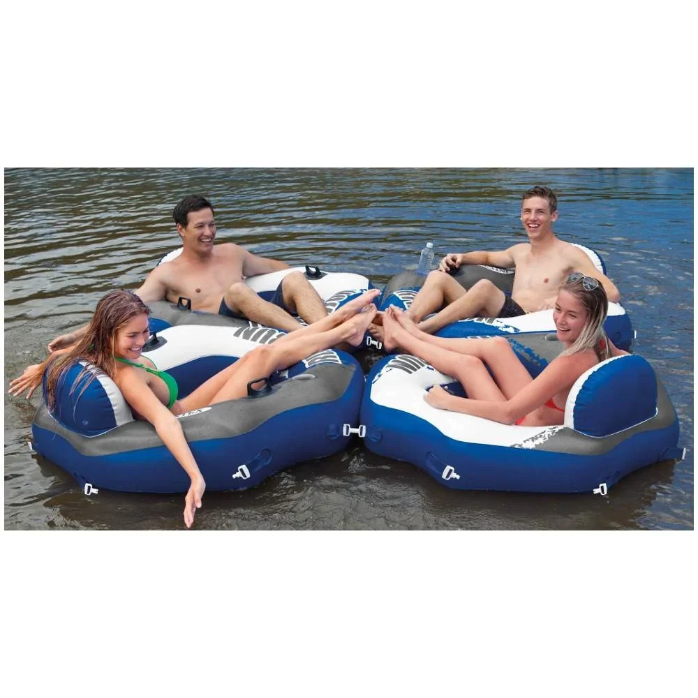 River Raft Connect Vinyl Lounge Inflatable Floating Water Tubes (4 Pack) Intex