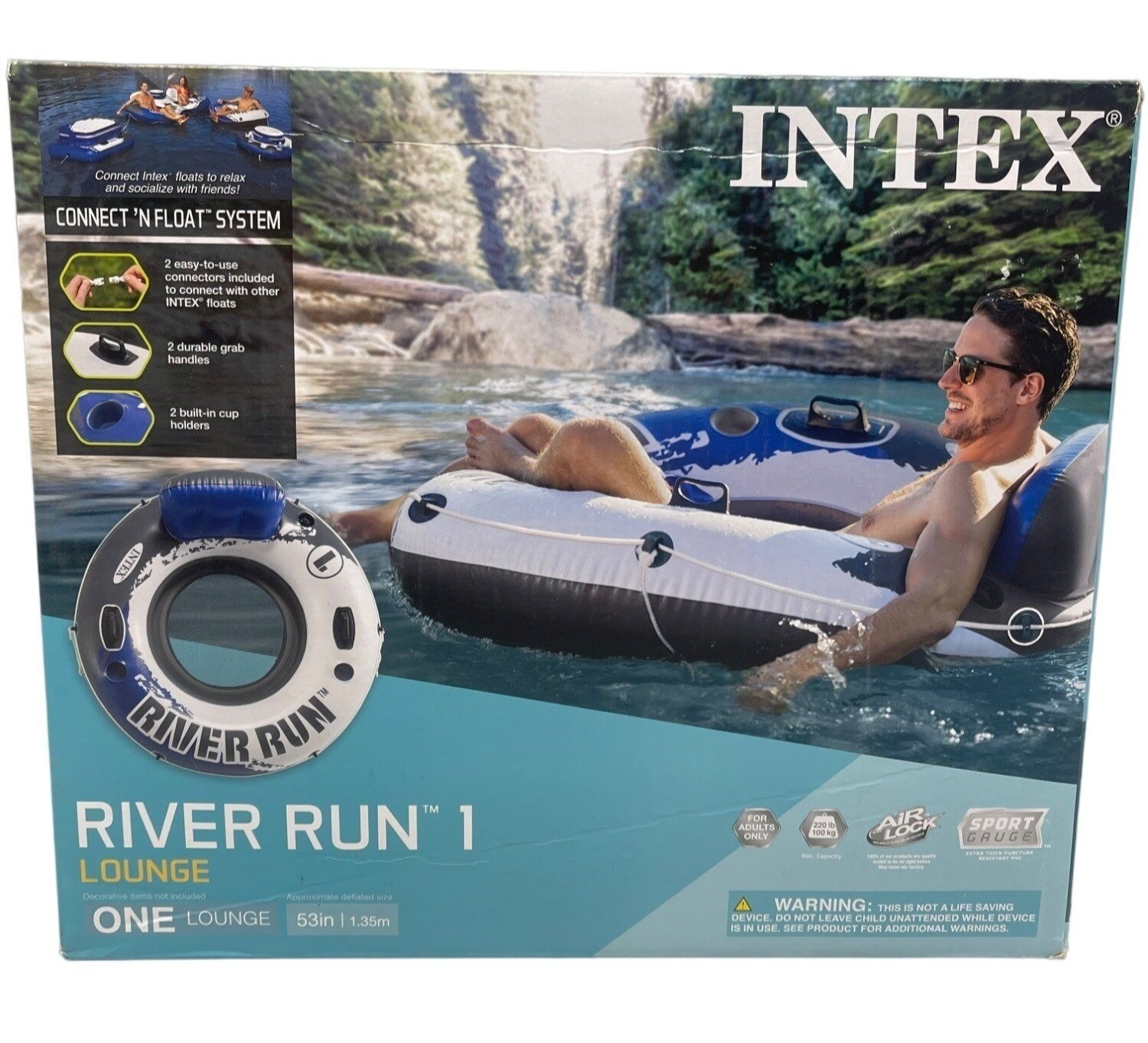 intex river run 1 lounge quantity 1 white blue 53″ connect float system READ NEW