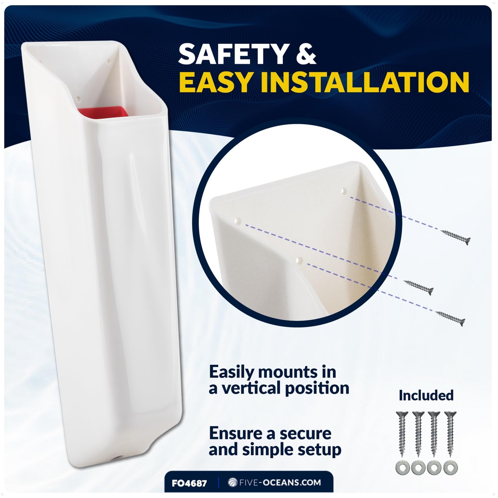 Five Oceans 9-1/2 Winch Handle Holder White/Red Pvc –