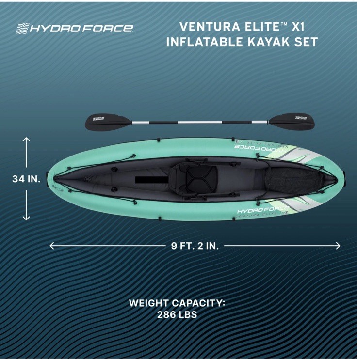 Hydro-Force Ventura Elite X1 Inflatable Kayak Set w/ Paddle, Pump, Fins, Seat