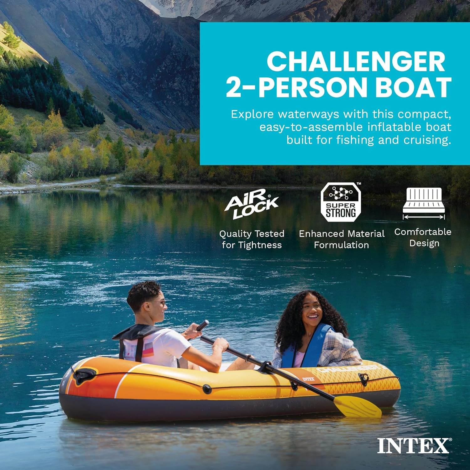 INTEX Challenger Inflatable Boat Set: Includes Deluxe 48In Boat Oars and High-Ou