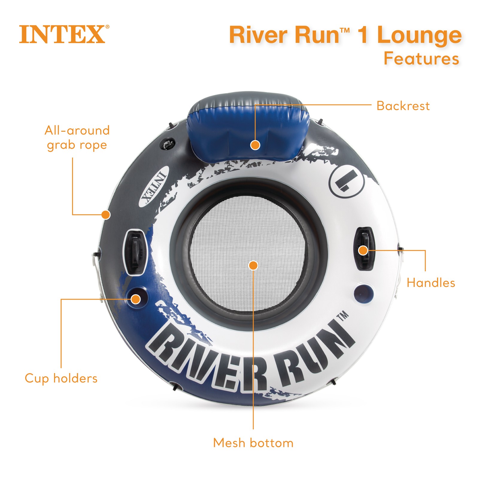 Intex River Run Inflatable Floating Water Tube Raft for Lake/Pool/River (2 Pack)