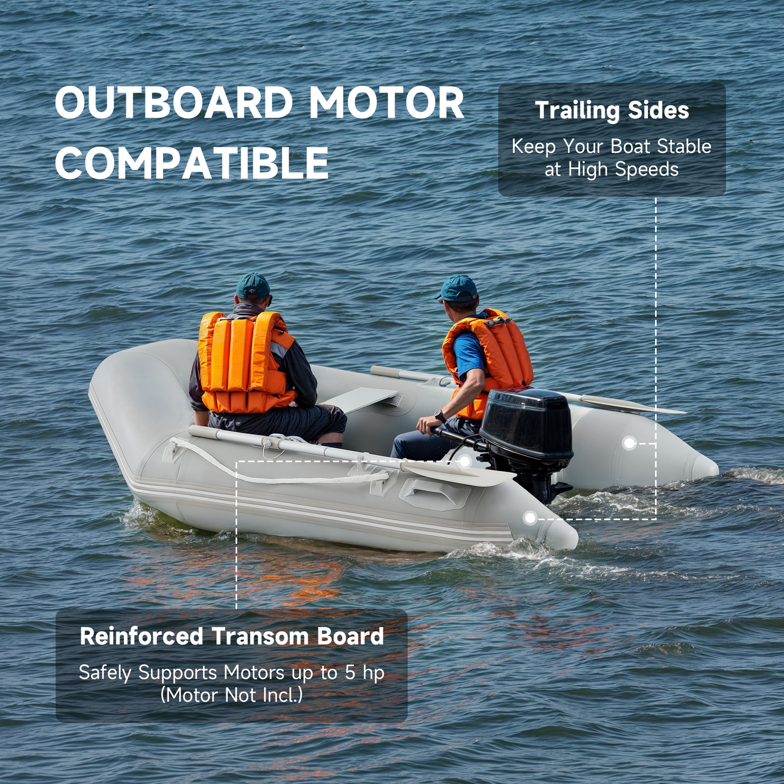 Inflatable Boat Dinghy Tender Pontoon Rescue&Dive Boat Fishing Boat White 7.5ft