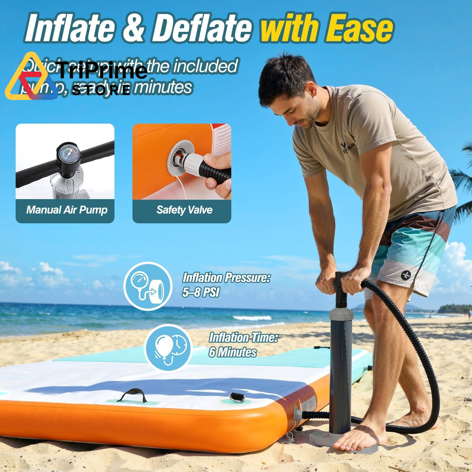 MoKo Inflatable Floating Dock, 8×6ft Air Dock 8×6 ft, Mint Green + Orange