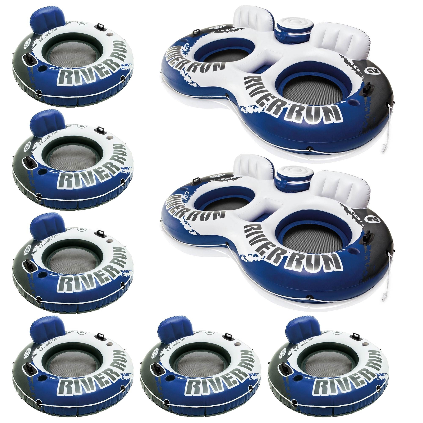 Intex River Run II Inflatable 2 Person Float (2 Pack) & 1 Rider Floats (6 Pack)