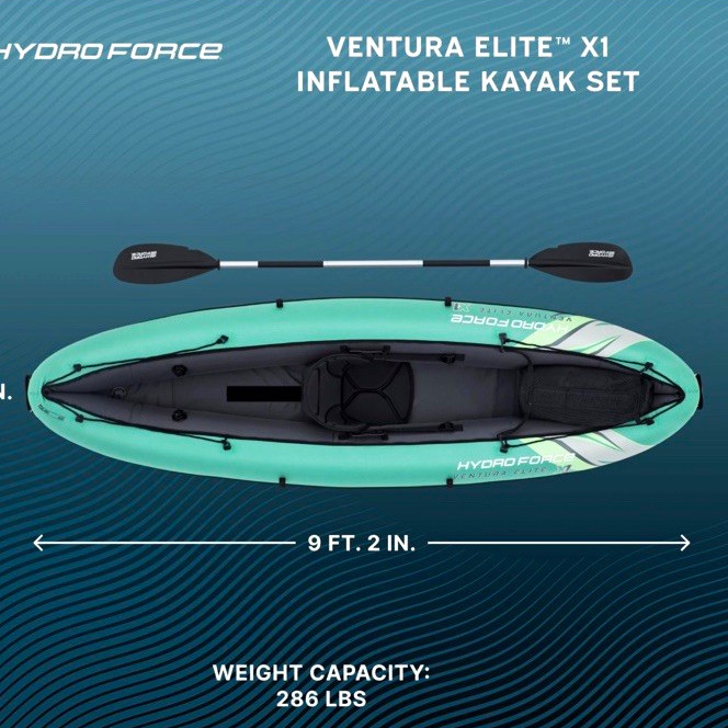 Hydro-Force Ventura Elite X1 Inflatable Kayak Set w/ Paddle, Pump, Fins, Seat