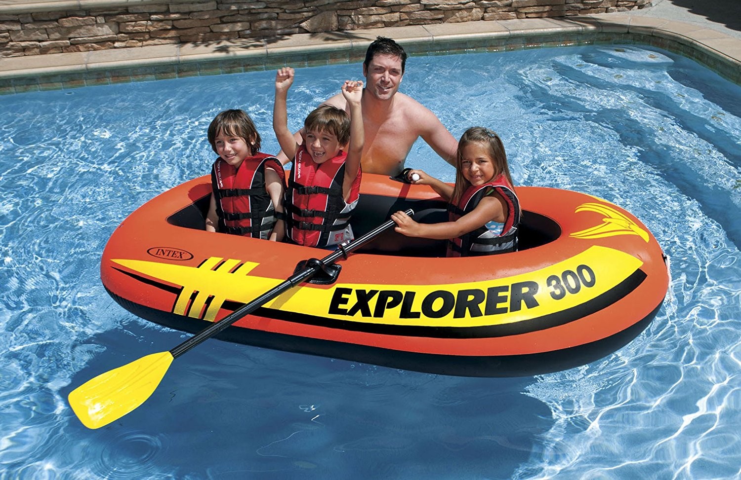 Intex Explorer 300 3Person Inflatable Boat Set with French Oars and Air Pump