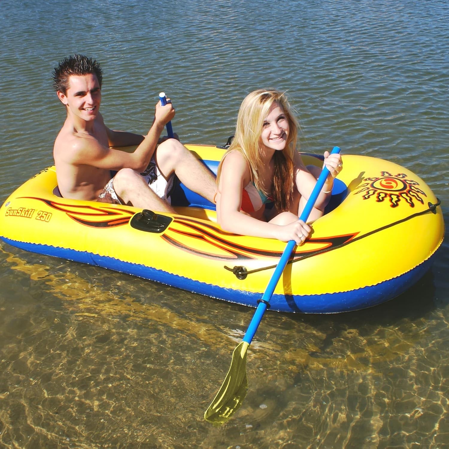 Durable Inflatable Boat for 2 Adults Kids Heavy Duty PVC Construction Yellow