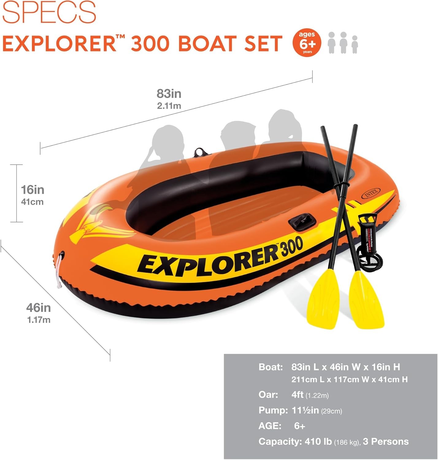 Intex Explorer 300, 3-Person Inflatable Boat Set with French Oars and High
