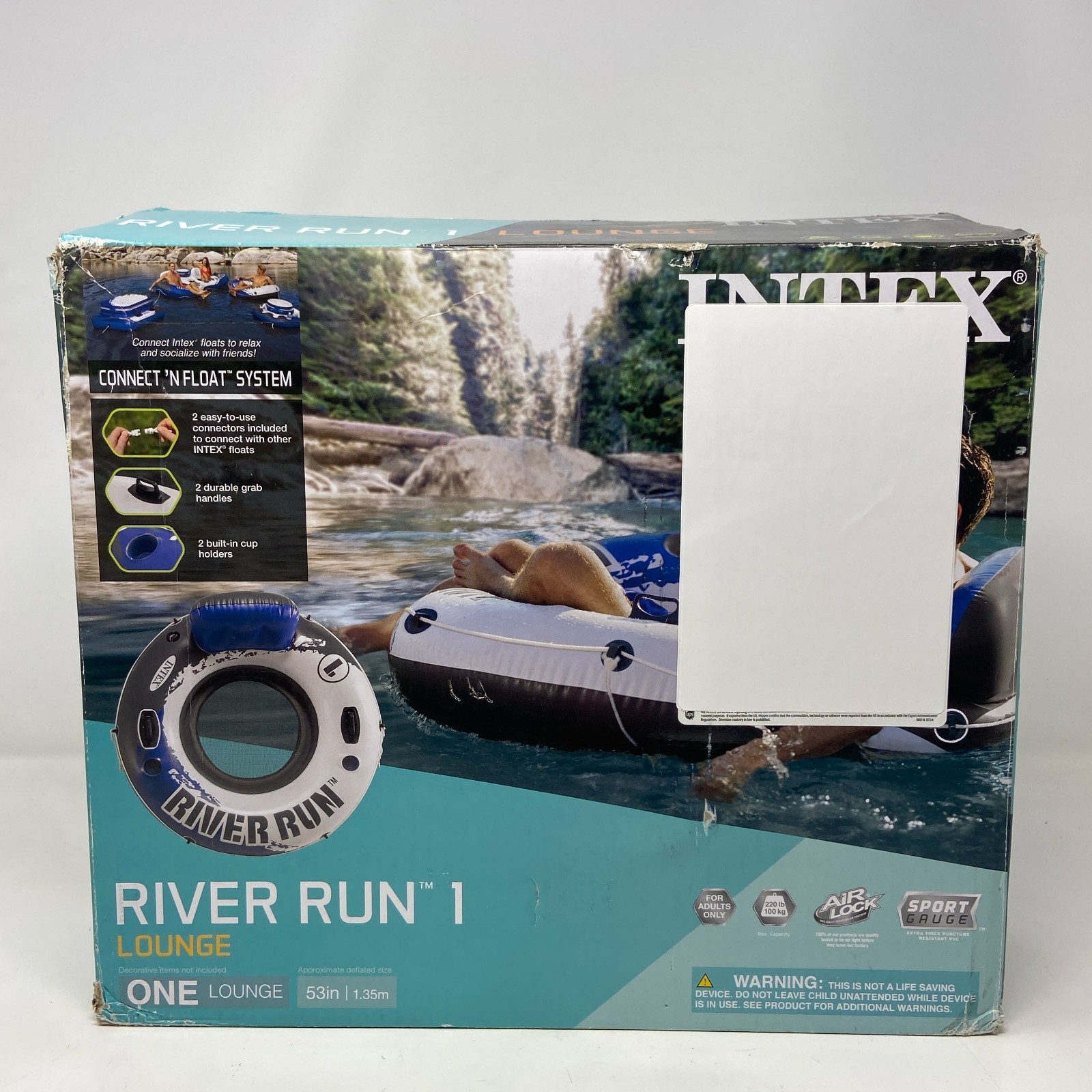 Intex River Run 1 Blue/White 53in Inflatable Tube w/ Backrest & Cups