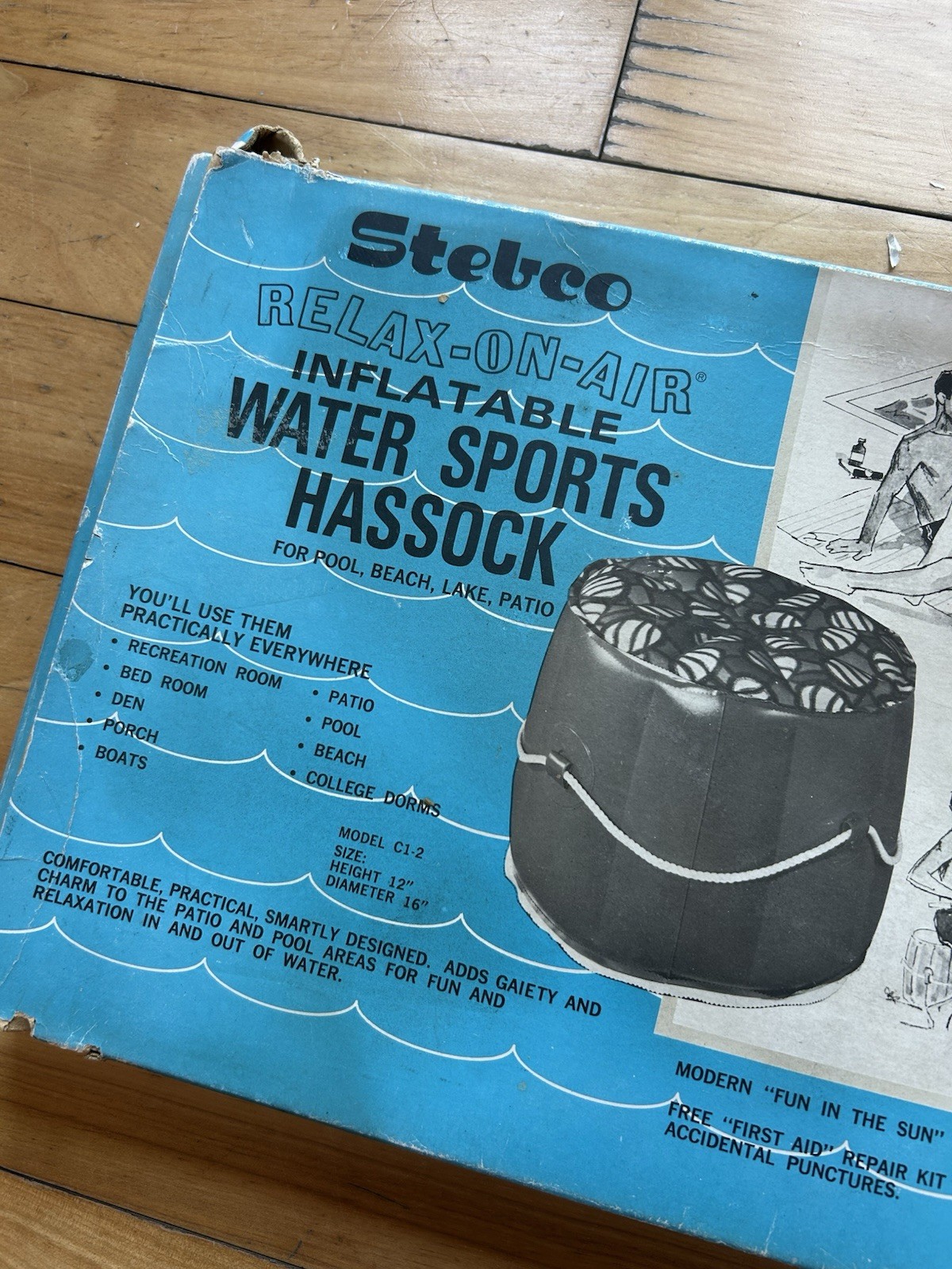 Vintage 60s RARE Stelco Relax-On-Air Inflatable Water Sports Hassock Ottoman NOS