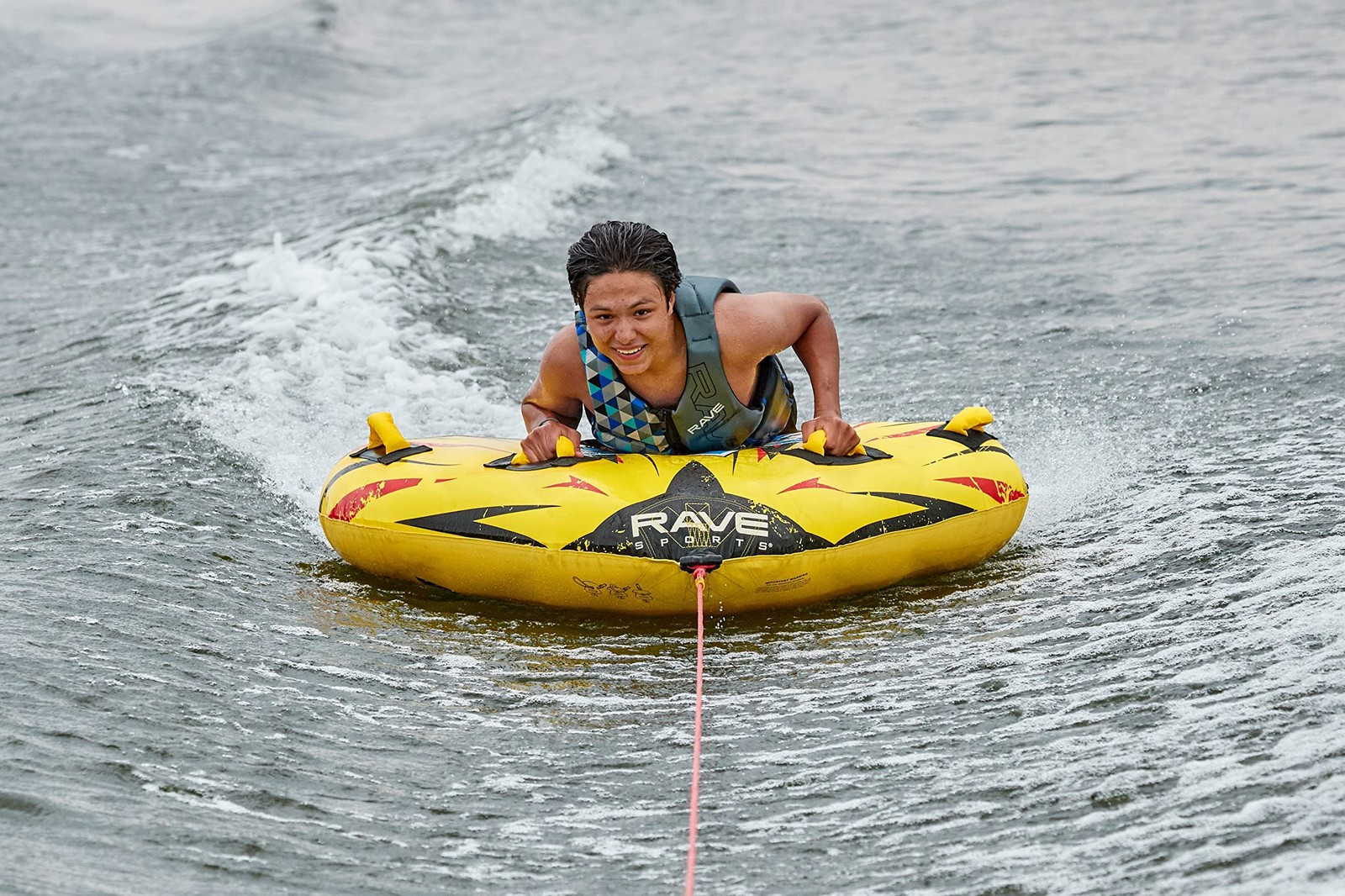 Rave Sports Razor Inflatable Towable Tube, 1-2 Riders, person, Yellow