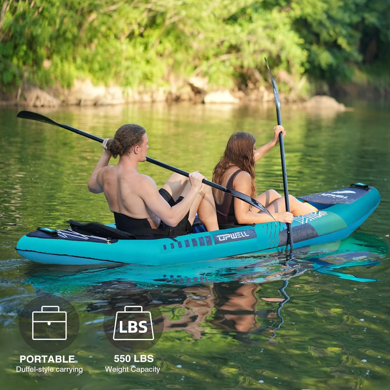 13’6”/11′ Inflatable Recreational Kayak – 2 Person with Drop Stitch Floor and Ac