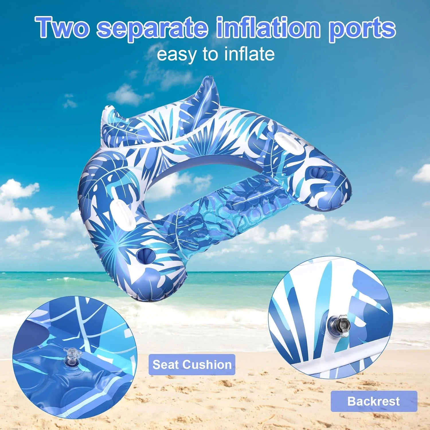 Pool Floats Adult, 2 Pack Inflatable Pool Float Chair, Portable Pool Floaties ..