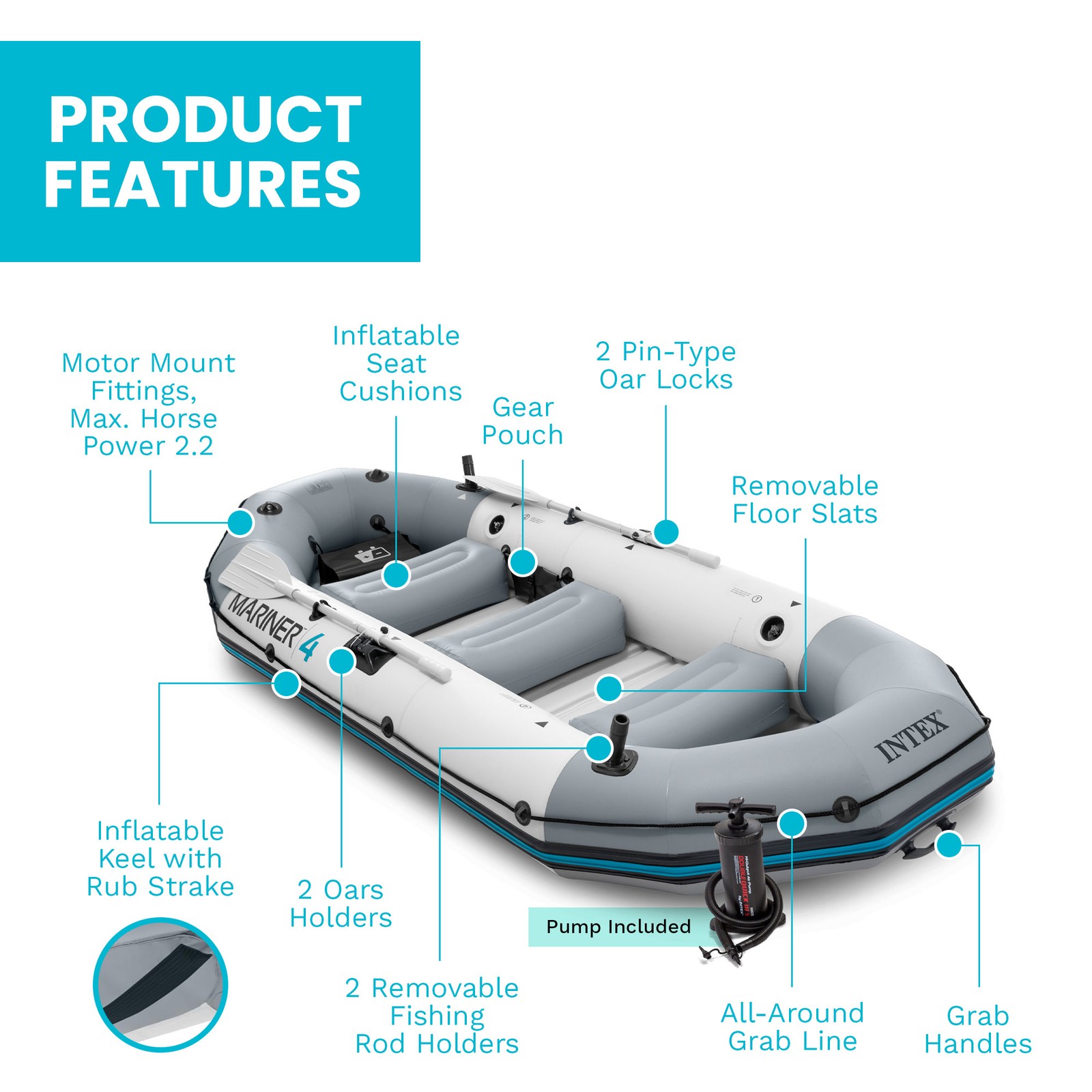 Intex Mariner 4-Person Inflatable River Lake Dinghy Boat with Pump and Oars Set