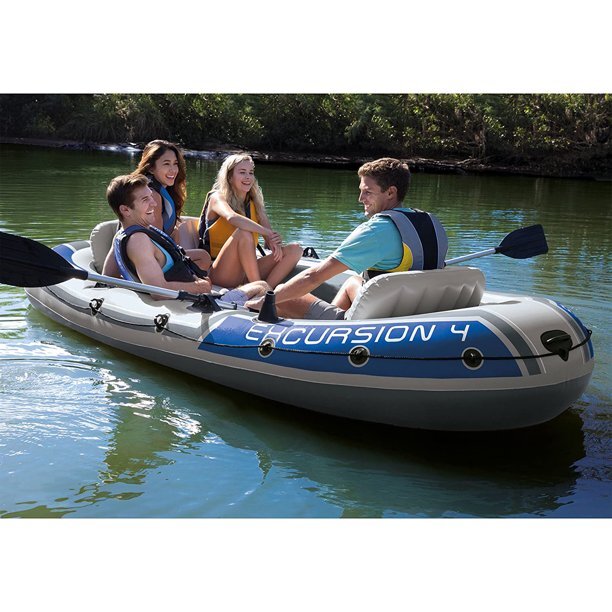 Intex Excursion 4 Inflatable Rafting Fishing 4 Person Boat Set – 68324EP
