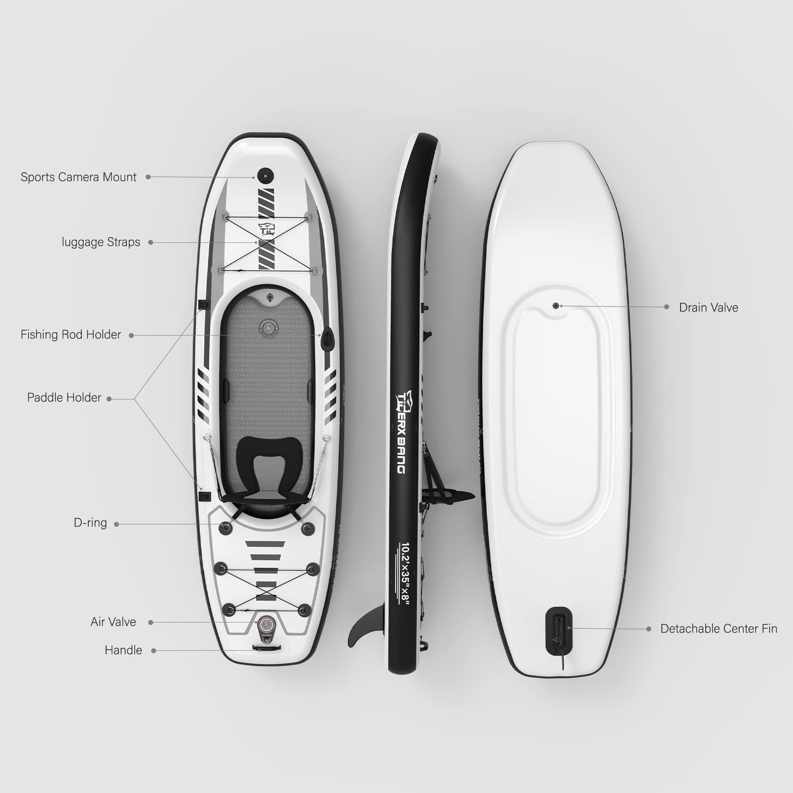 TIGERXBANG 10.2’x35»x8» Inflatable Kayak with Detachable Seat, SUP-Kayak Se…