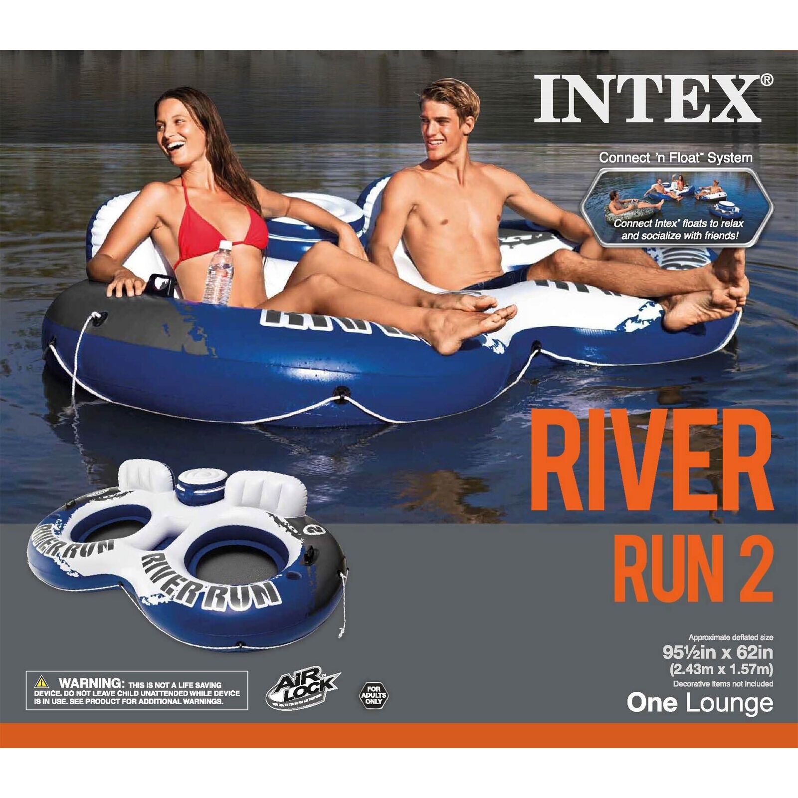 Intex 58837EP River Run II 2-Person Water Tube with Cooler and Connectors