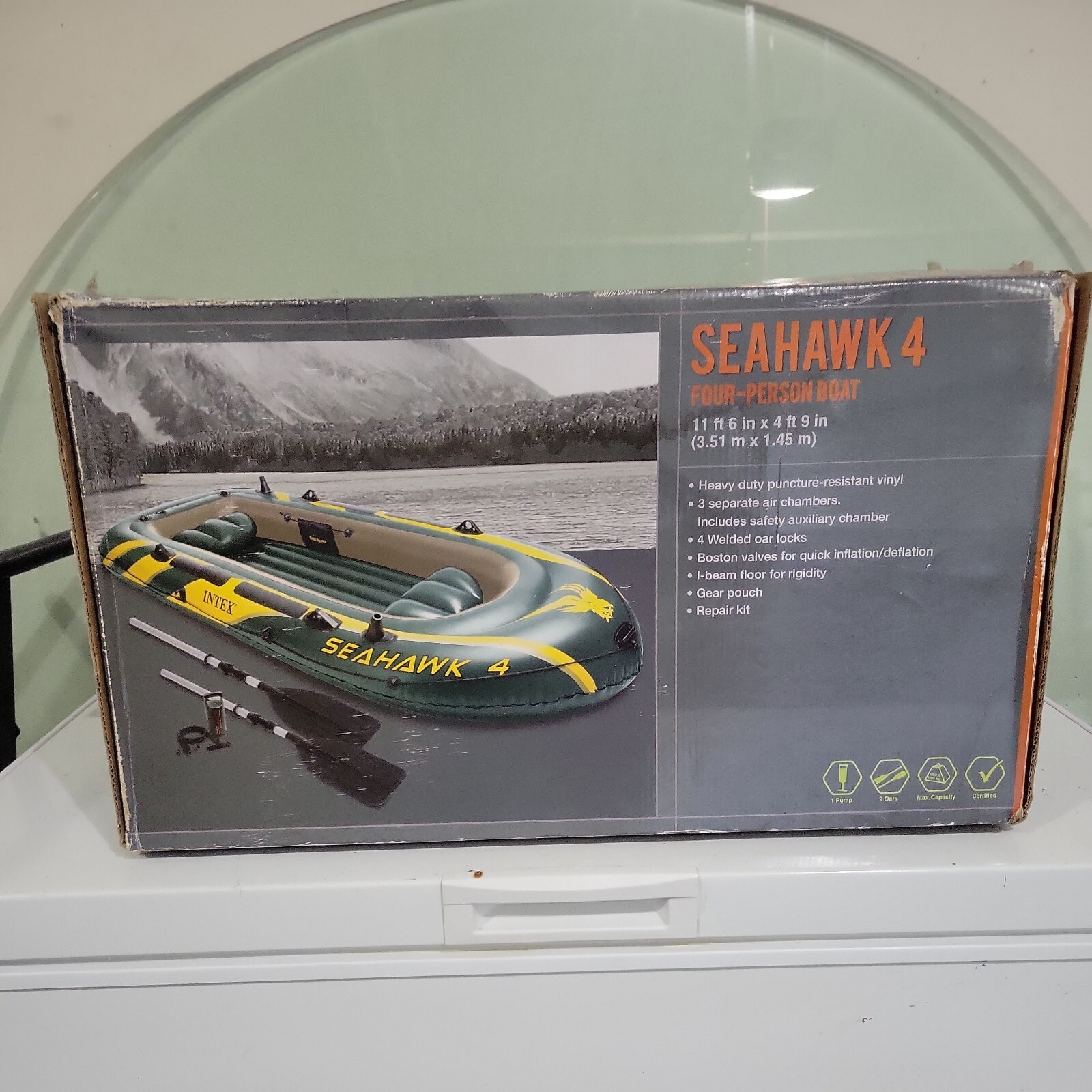 Intex 68351EP Seahawk 4 Inflatable Boat Set with Oars and Air Pump