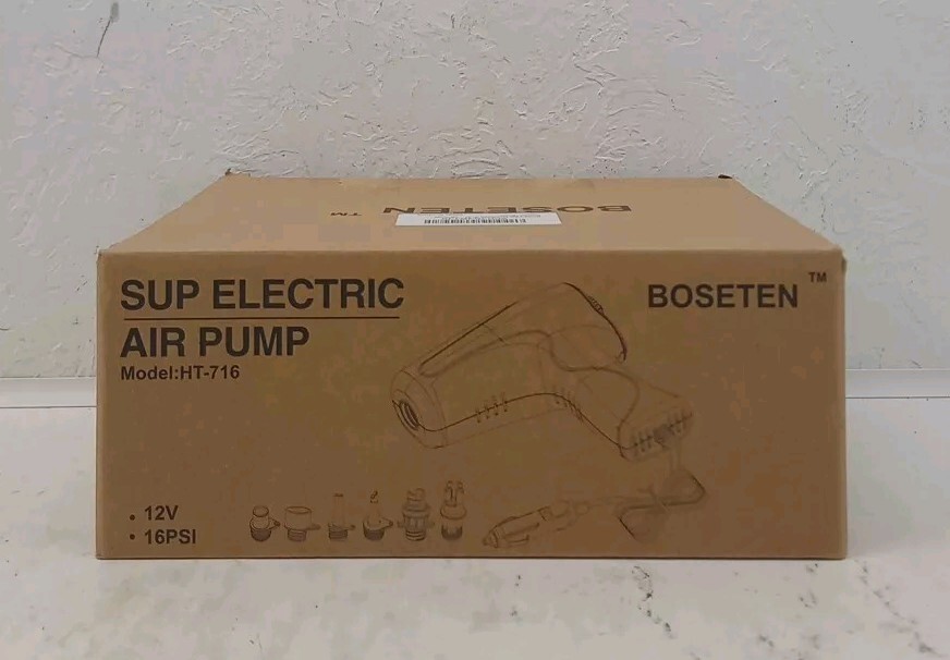 BOSETEN SUP Electric Air Pump 12V 16PSI Model HT-716 For Tent,Raft,Kayak Etc
