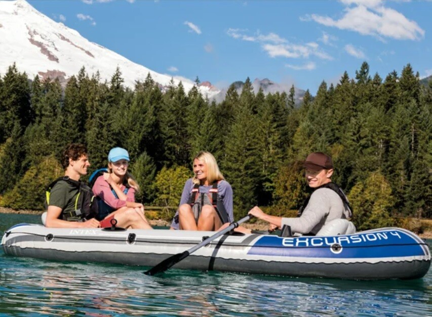 Intex Excursion 4 Inflatable Rafting Fishing 4 Person Boat Set – 68324EP