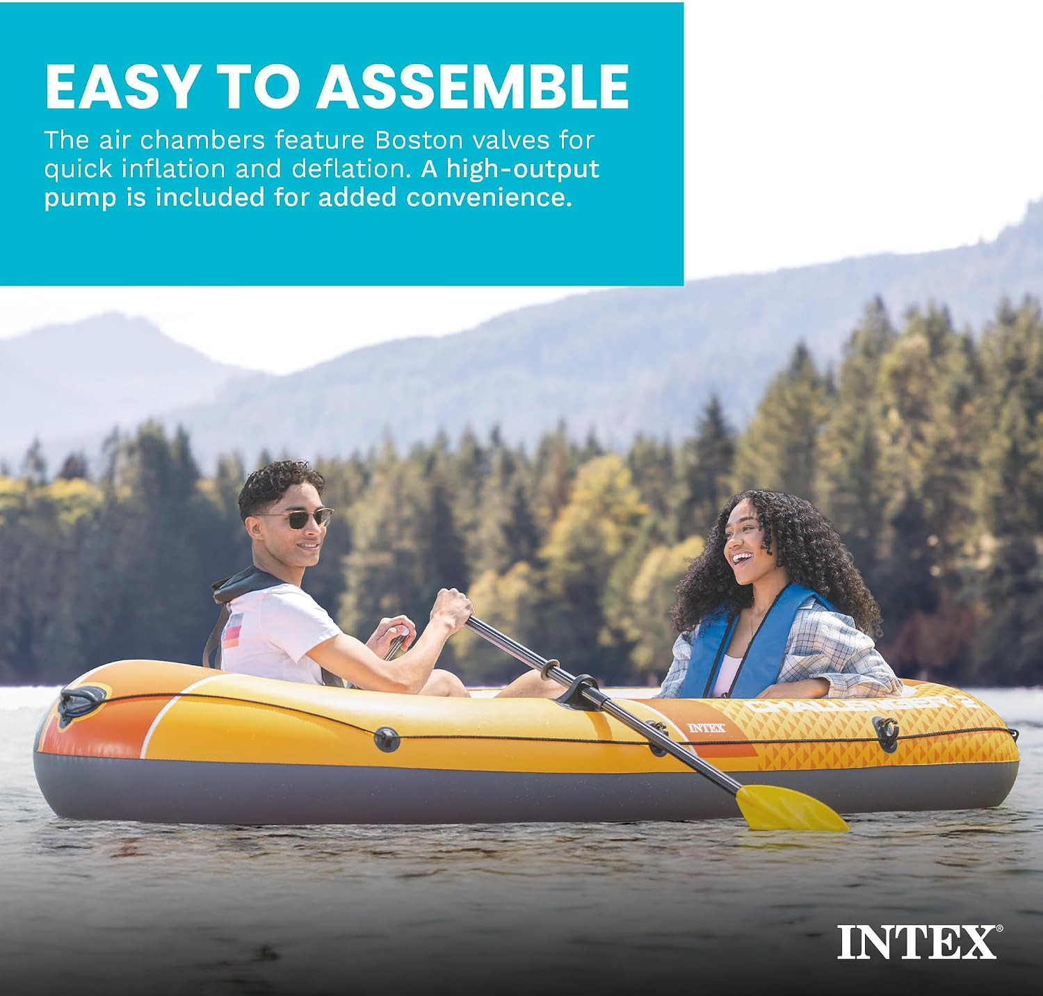 INTEX Challenger Inflatable Boat Set: Includes Deluxe 48In Boat Oars and High-Ou
