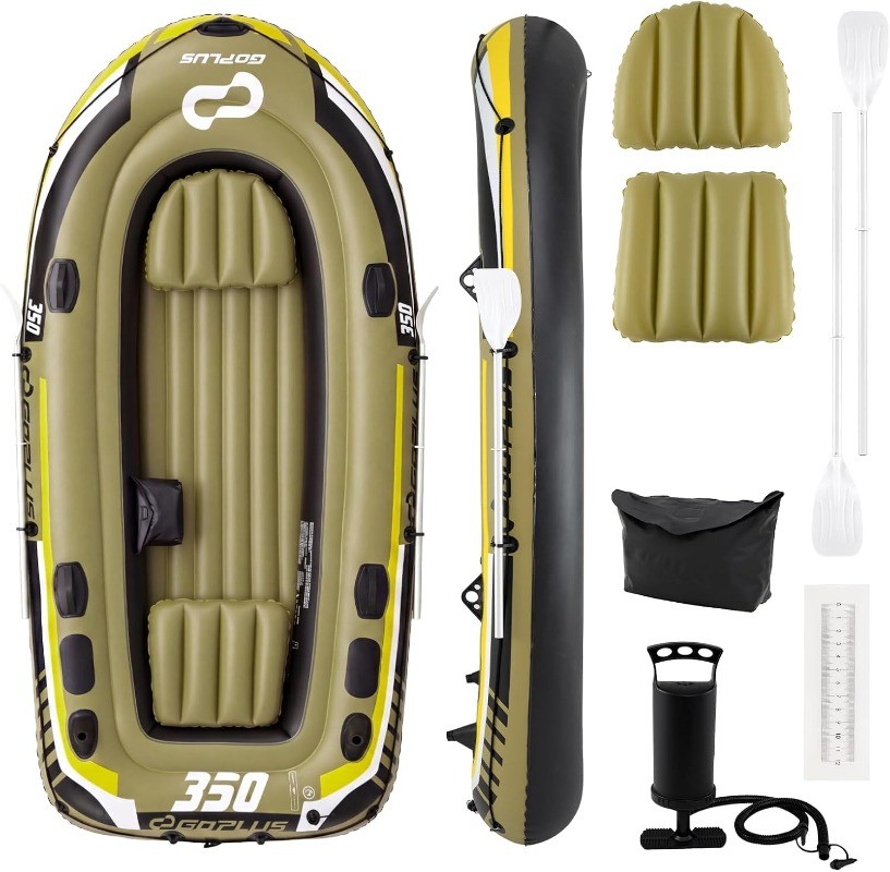 Inflatable Boat 3/4 Person Heavy-Duty Fishing Raft Set with Oars Bolster Seats