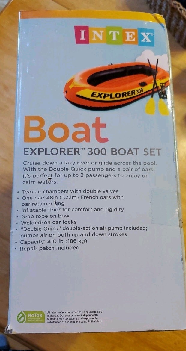 Intex Explorer 300 3 Person Inflatable Boat Set w/ 2 Oars & Air Pump MAX 410 lbs