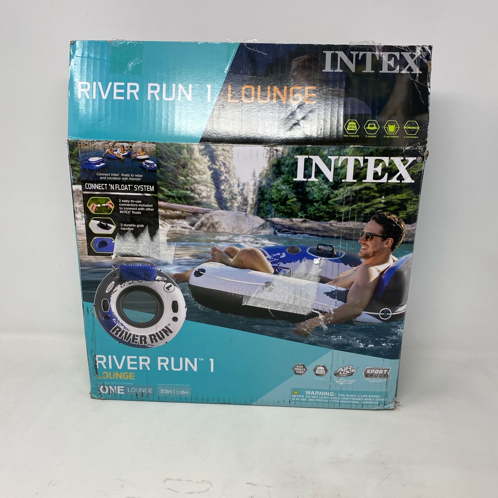Intex River Run 1 Lounge Tube Blue 53in 1-Person w/Cup Holders