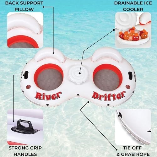 Inflatable River Tube 2 Person 96 Inch 500 LB Capacity PVC Double Pool Float