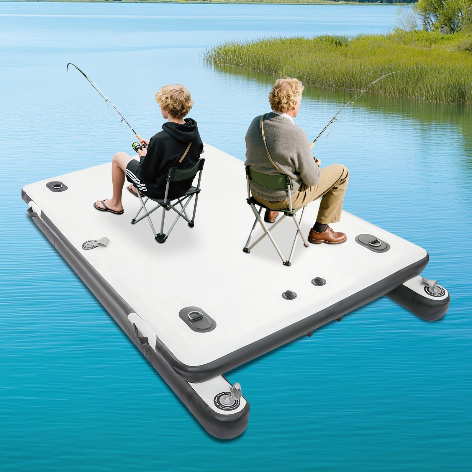 880lbs Inflatable Dock 2.5*1.6m Fishing Boat Floating Platform Craft w/Air Pump