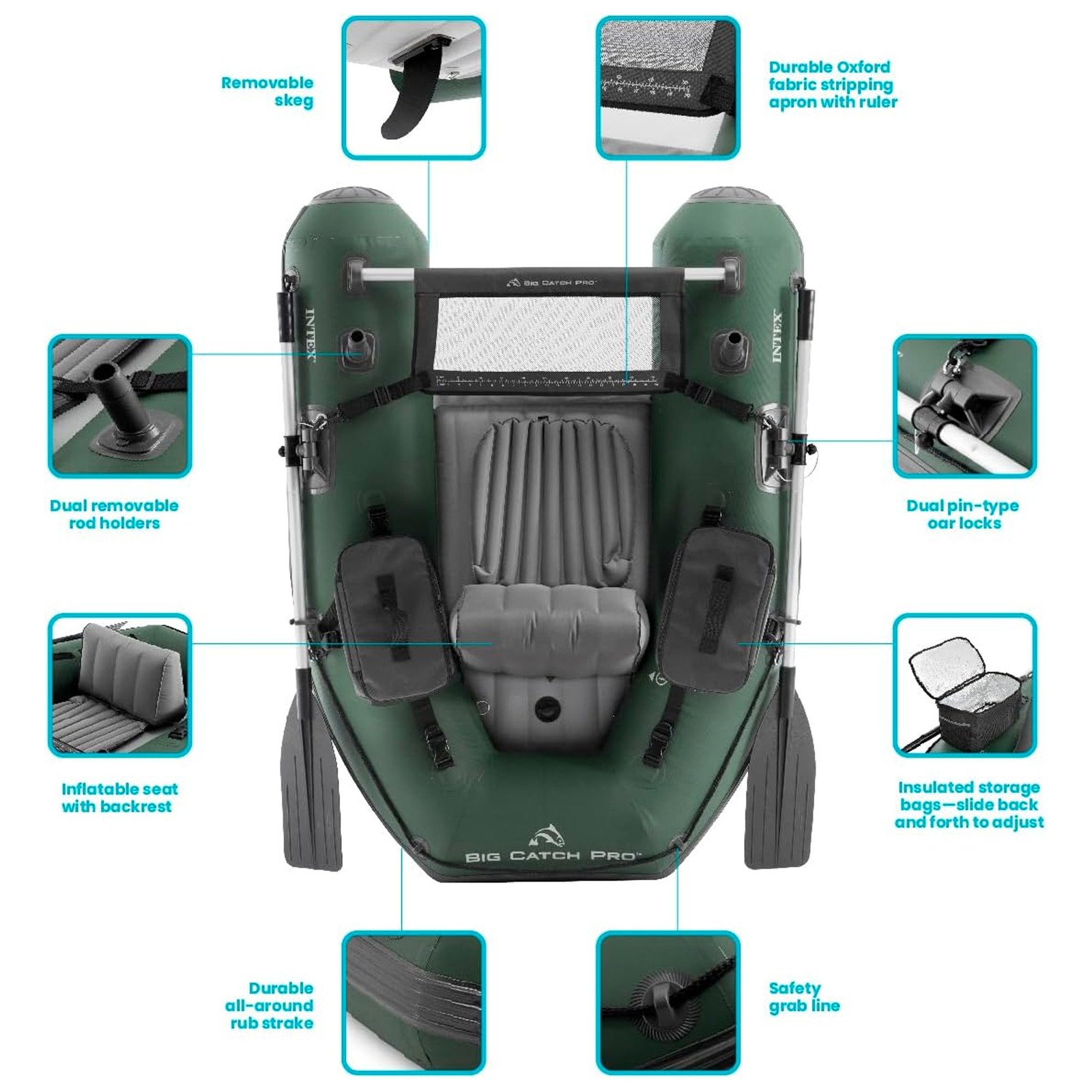 INTEX Big Catch Pro Inflatable Fishing Float Tube Set w/Oars, Pump & Rod Holders