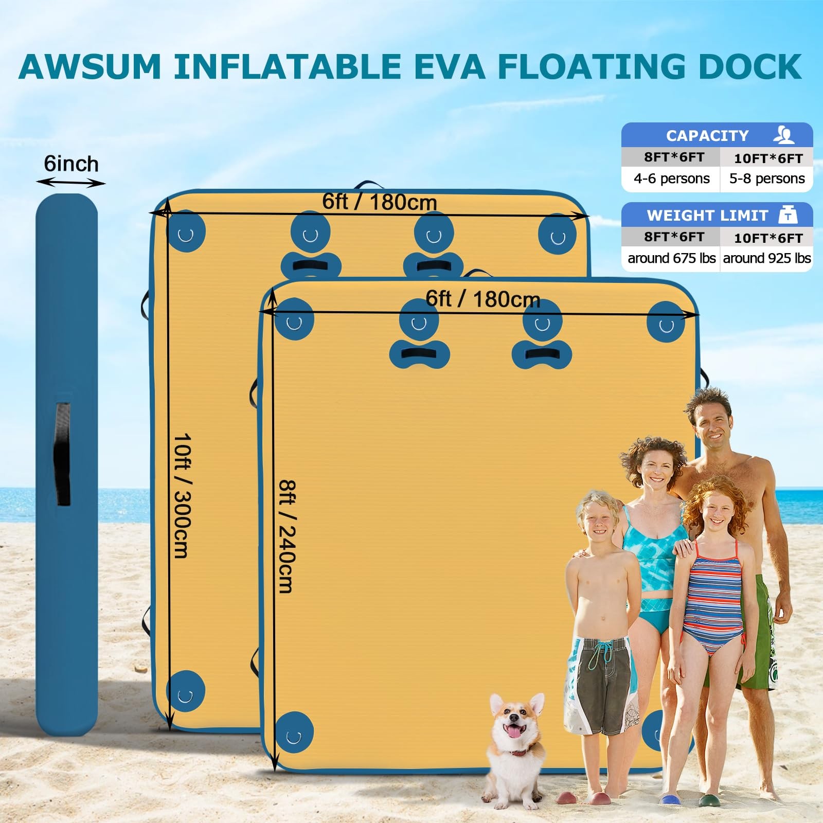 Awsum Inflatable Floating Dock 6Ft Non-Slip Inflatable Swim Platform Floating