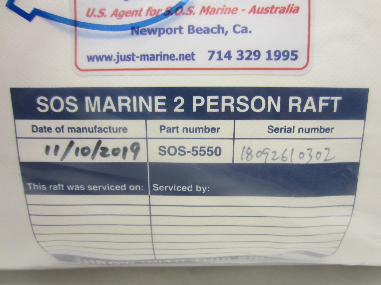 2019 SOS Marine 2 Person Life Raft Unused