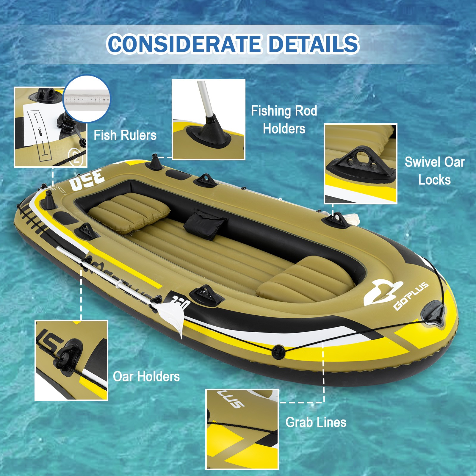Heavy-Duty Inflatable Boat 4-Person Fishing Raft Set for 3 Adults and 1 Kid