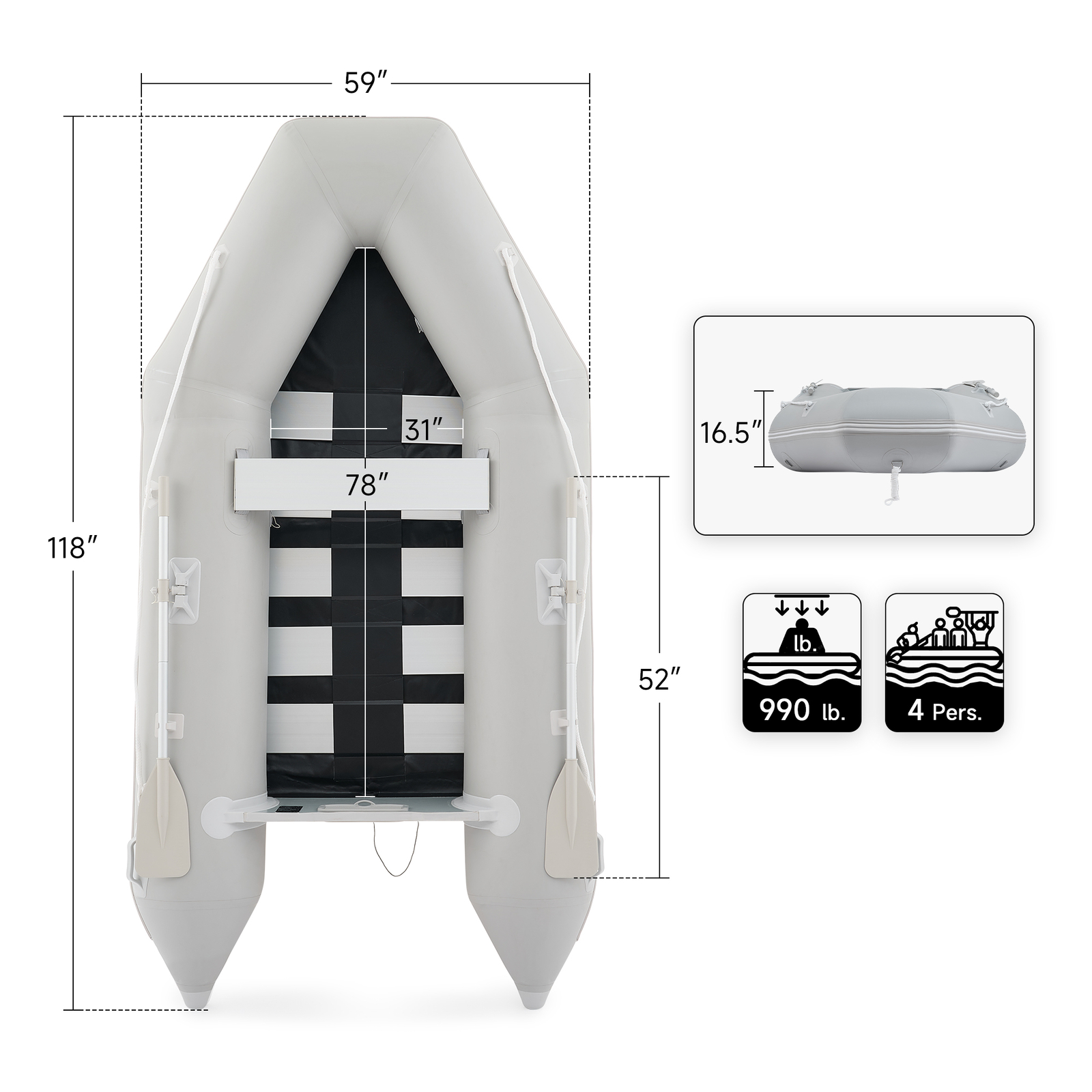 10ft 4 Person Inflatable Boat Dinghy White Water Rapids Outboard Motor Capable