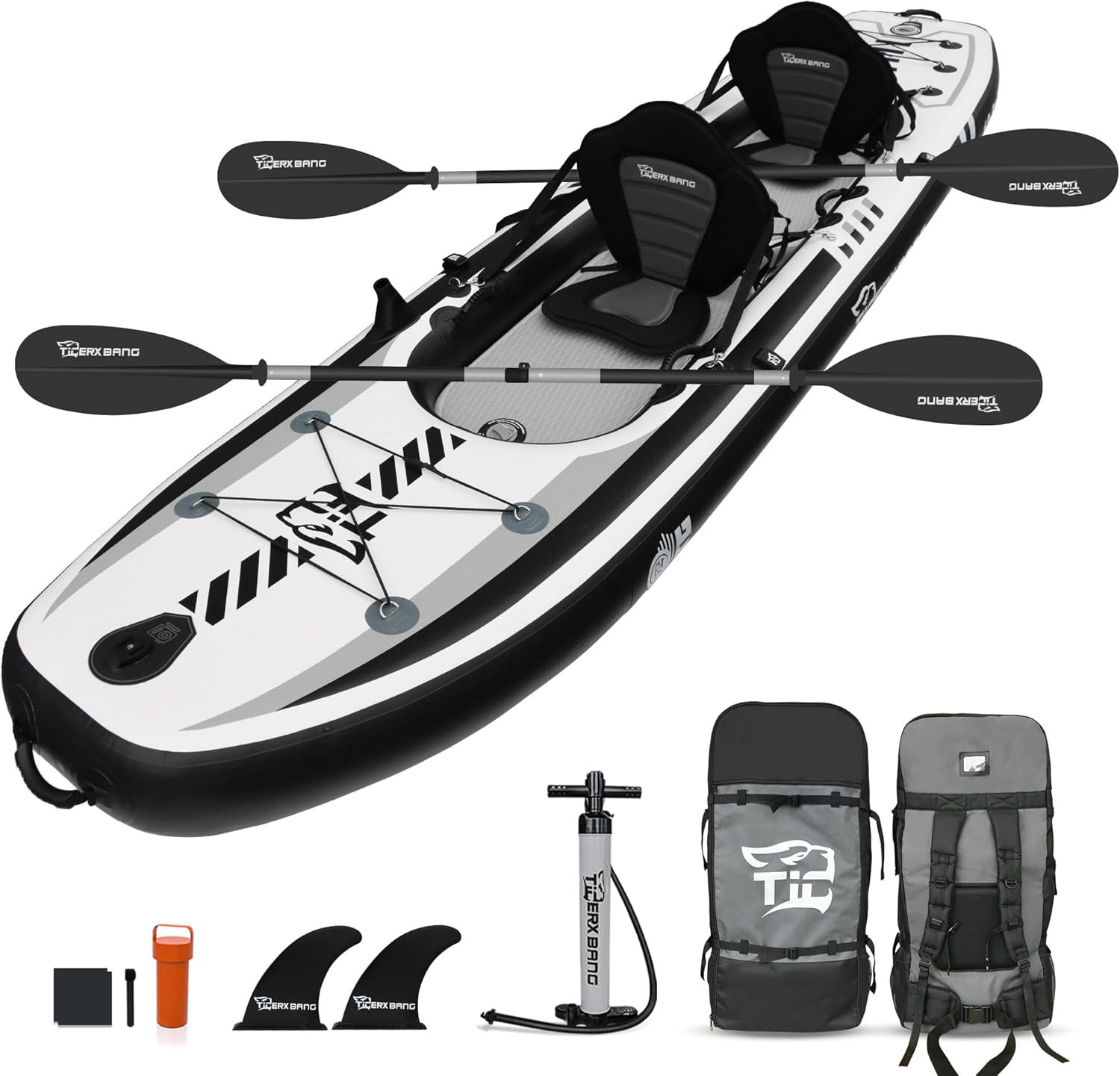 12’8″ Inflatable Tandem Kayak, Fishing & Touring, 2 Seats, Adjustable Paddle, Pe