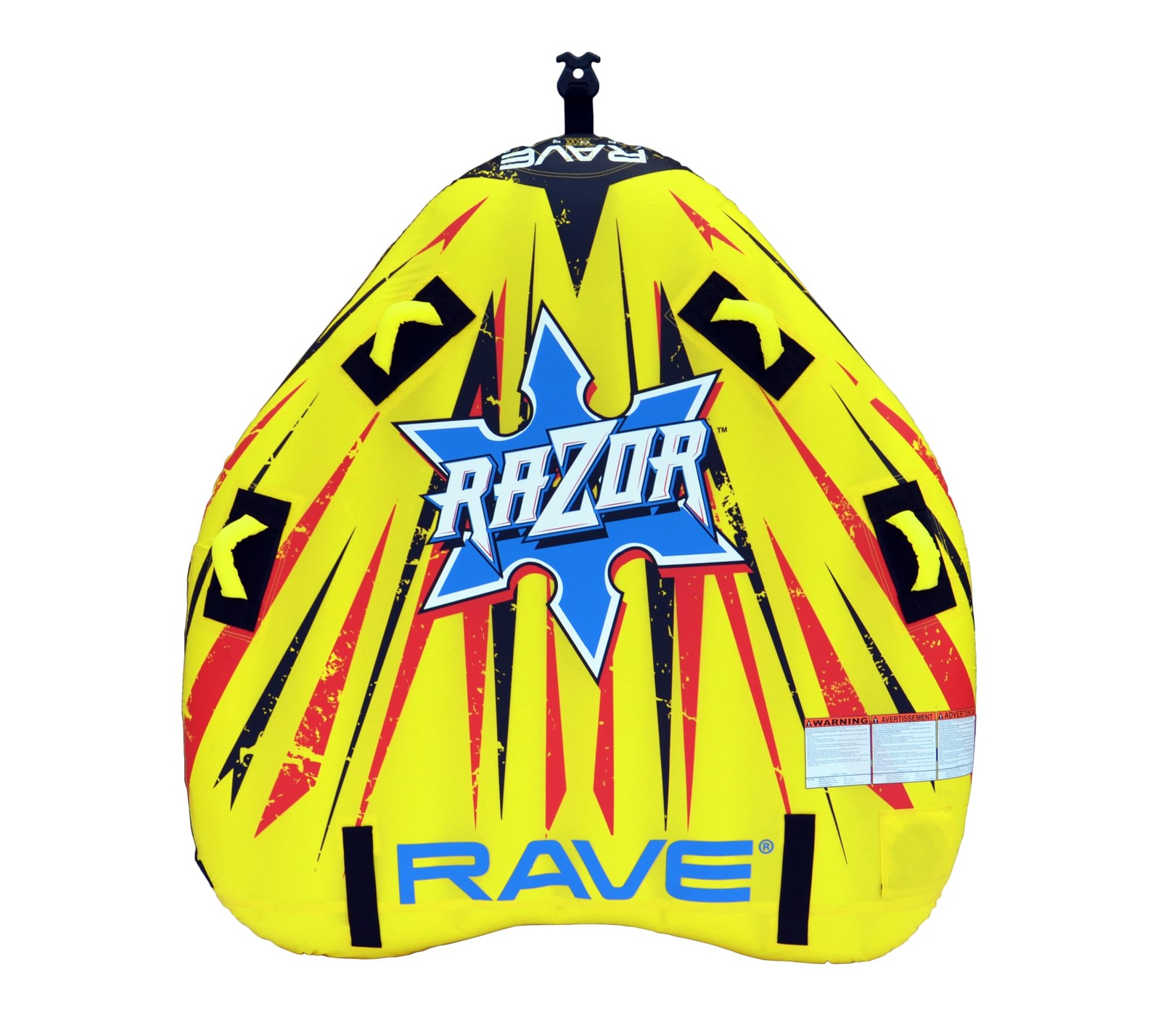 Rave Sports Razor Inflatable Towable Tube, 1-2 Riders, person, Yellow