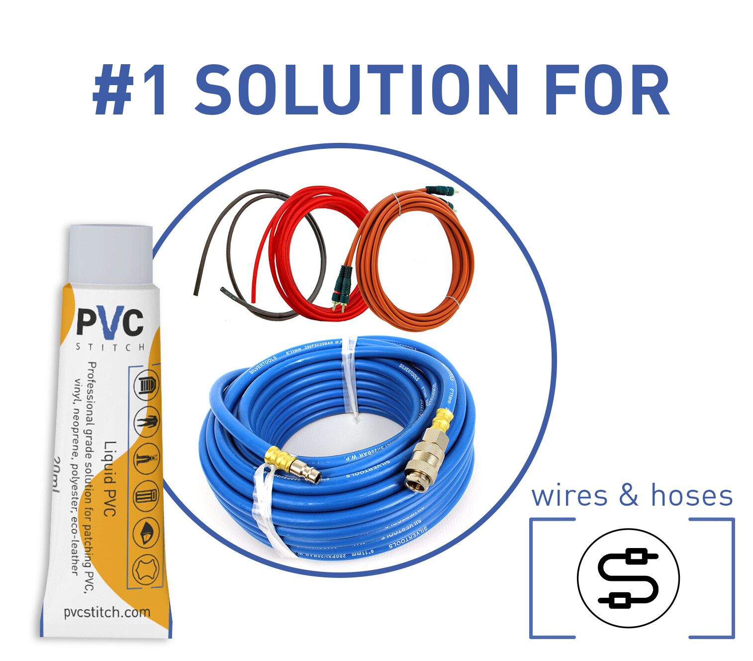 PVC Stitch Glue Repair Kit (glue+cord) for PVC, Vinyl, Neoprene, Polyester