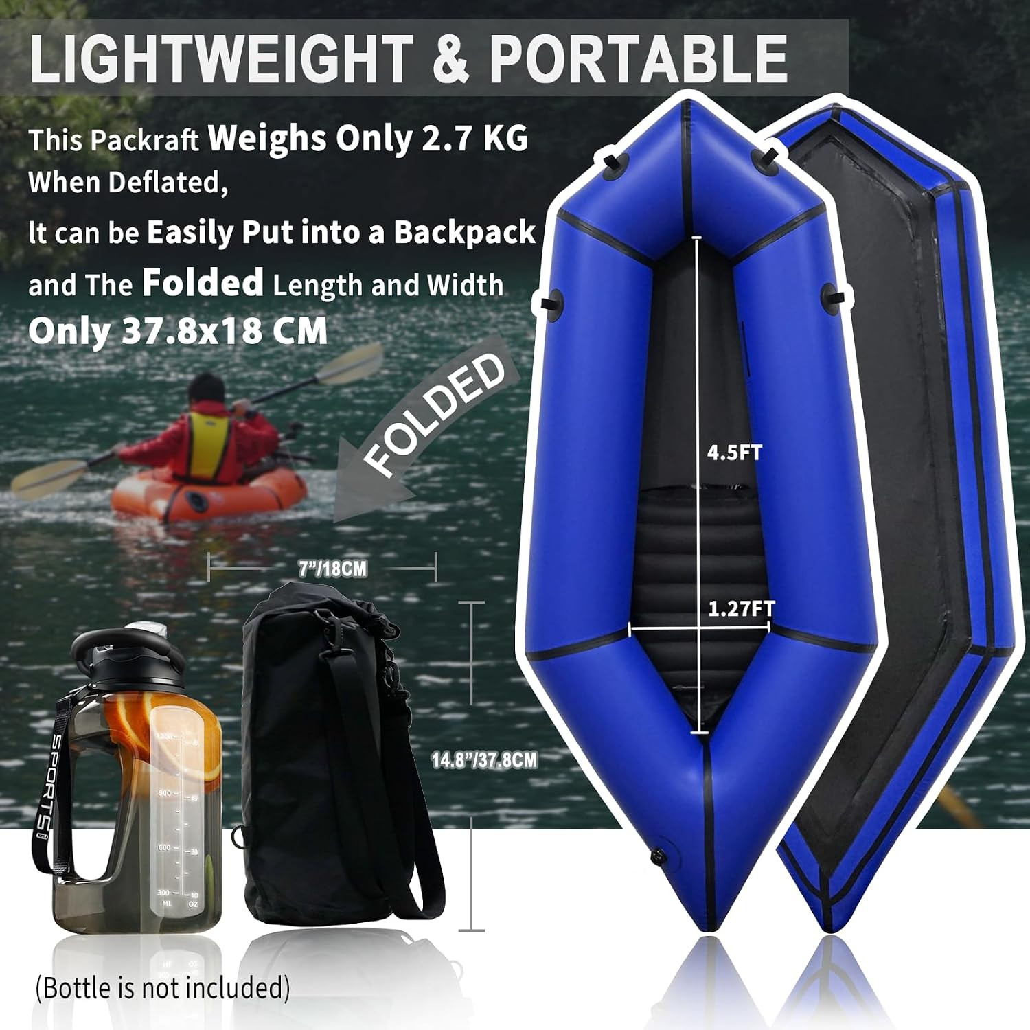 Lightweight Packrafts, TPU Inflatable Packraft for Flat Water Rafting Camping Tr