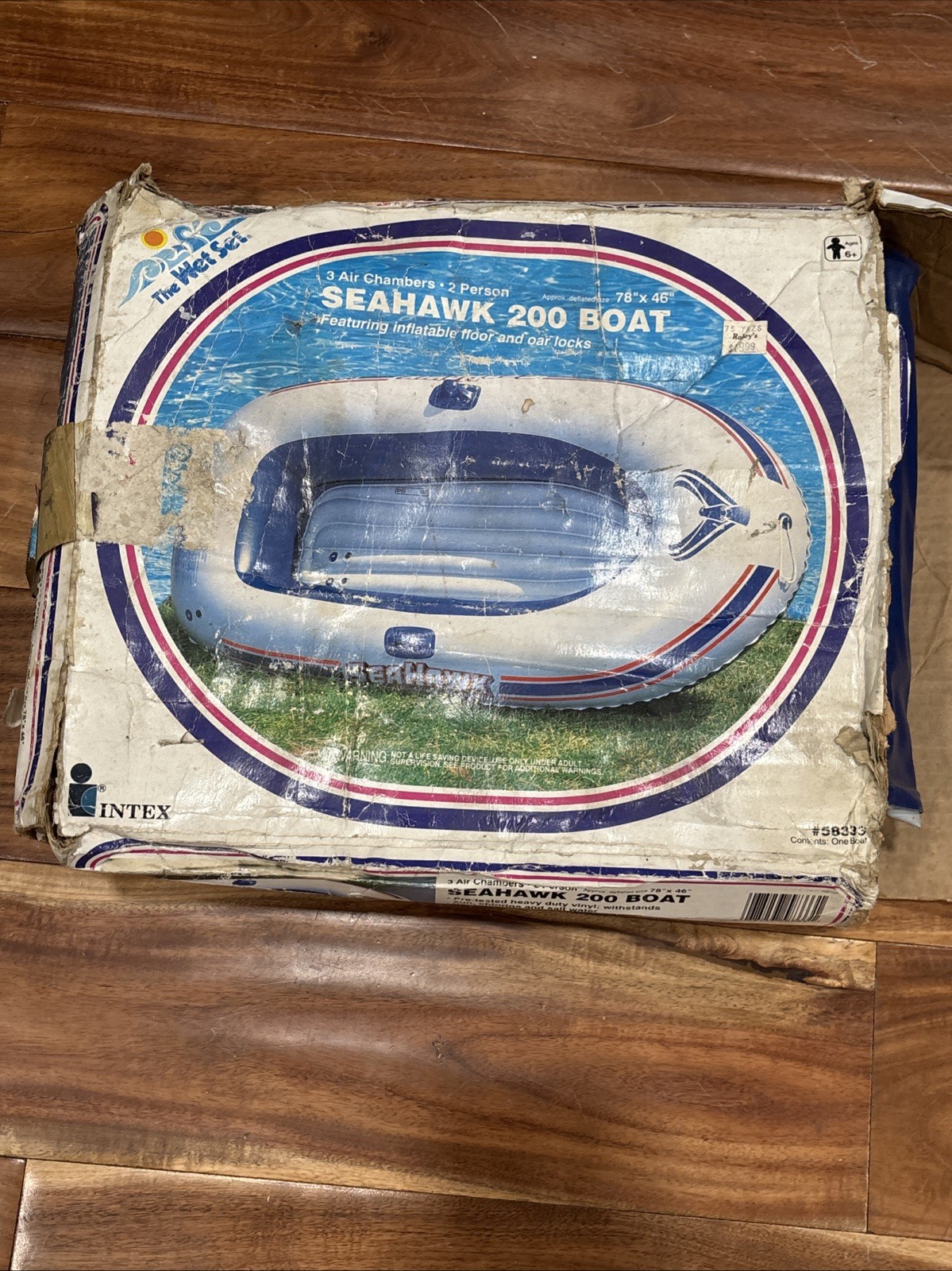 Vintage 1994 Wet Set Intex Two Person Boat Seahawk 200 White 78”x46” Inflatable