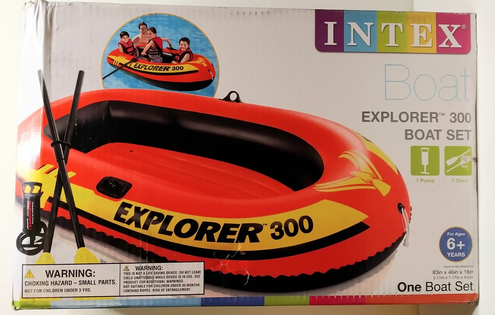 Intex Explorer 300 3Person Inflatable Boat Set with 2 Oars and High Output Pump