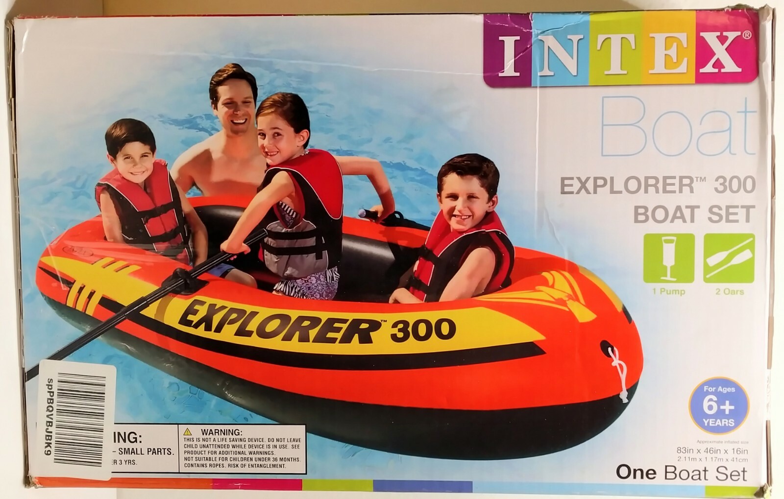 Intex Explorer 300 3Person Inflatable Boat Set with 2 Oars and High Output Pump