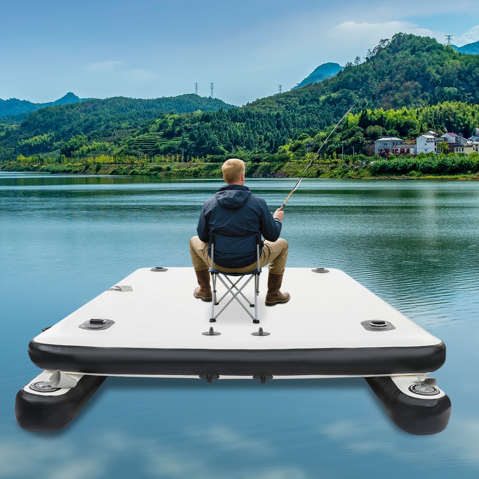 880lbs Inflatable Dock 2.5*1.6m Fishing Boat Floating Platform Craft w/Air Pump